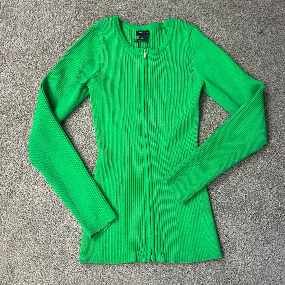 Karen Millen Ribbed Zip Up Knitted Cardigan NWT Size Small